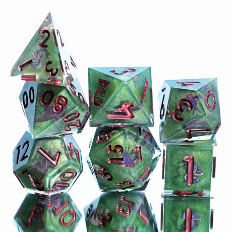 MINI PLANET Resin Dice With Sharp Edge For Dice Set Of 7 pcs Polyhedral Handmade Dice TTRPG Game D&D Dice Box Set