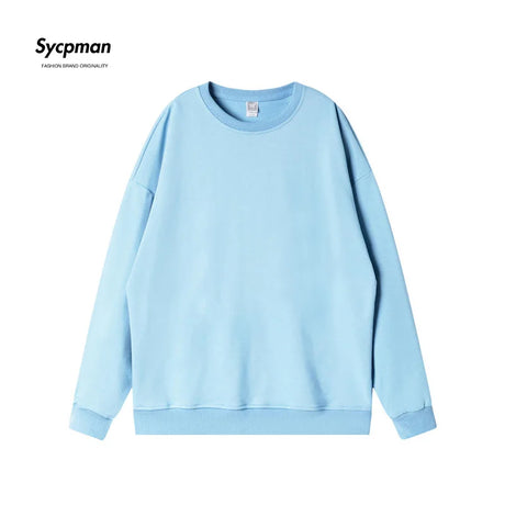 10.6oz 300gsm Cotton Pullover Sweater Men Solid Color Long Sleeve Round Neck Hoodless T-shirt Spring Autumn Coat Women