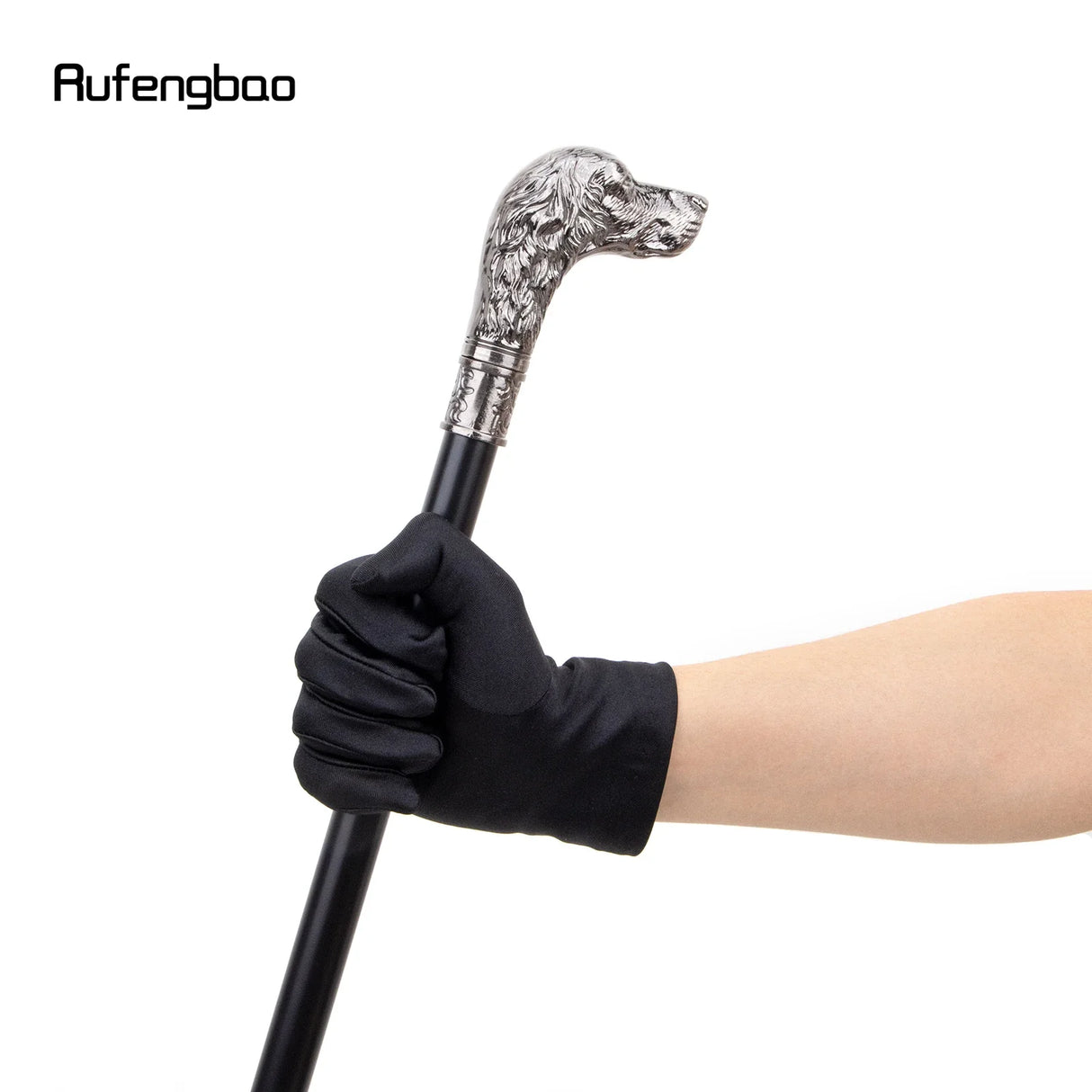 Sliver Loyal Dog Head Walking Stick with Hidden Plate Self Defense Fashion Cane Plate Cosplay Crosier Waking Stick 93cm