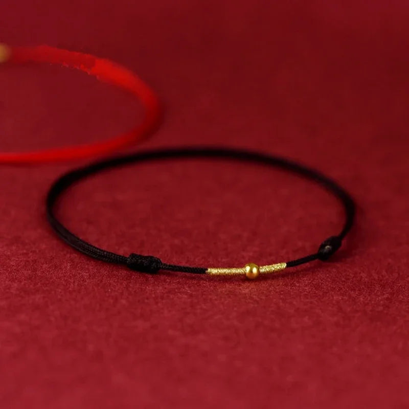 Small Gold Color Titanium Beads Red Thread Woven Braid Couple Bracelets Anklets for Women Men Fashion Jewelry YBR687