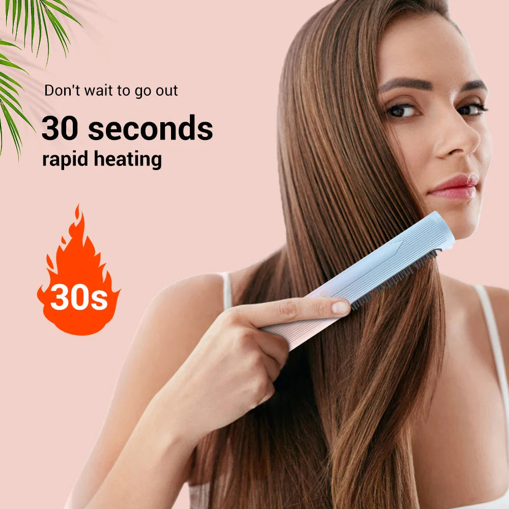 Professional Hair Hot Heating Comb Straightener for Women's Hair Wigs Beard Electric Straightening Brush Smoothing Comb Wireless