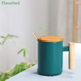 Nordic Wooden Handle Ceramic Porcelain Mug Coffee Cups Literary Water Tea Cup Milk Mug Coffee Cup Drinkware Coffeeware Teaware