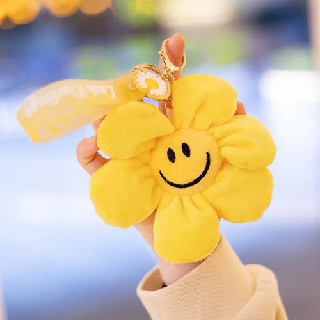 15cm Smiling Sunflower Plush Pendant Colorful Plant Flower Keyring Keychain Key Chain Stuffed Small Plushie Fashion Accessory