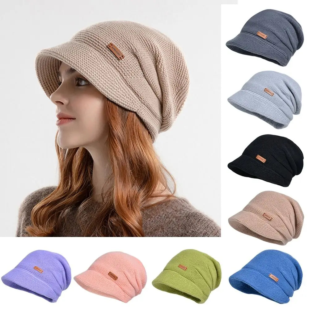 Fleece Lined Knitted Hat Casual Thickened Short Brim Beanies Soft Plush Keep Warm Ear Protection Women Girl