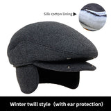 Big Head Circumference Men's Hat Autumn And Winter Warm Beret Spring And Autumn Fleece-lined Earflaps Peaked Cap Small Size