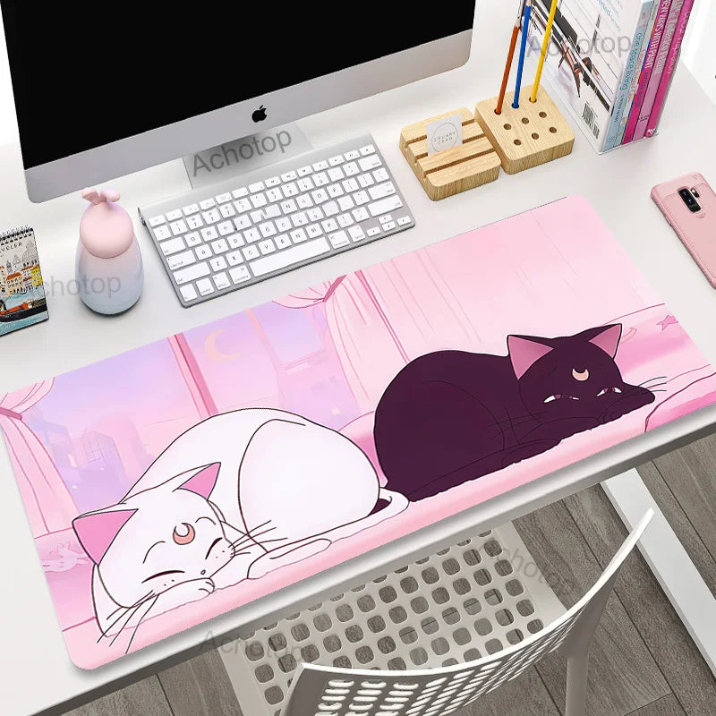 Cute Japan Cat Mouse Pad Large Gamer Mousepad DeskMat Computer Gaming Accessories Art Carpet 900x400 Play Mats Anime Office Mat