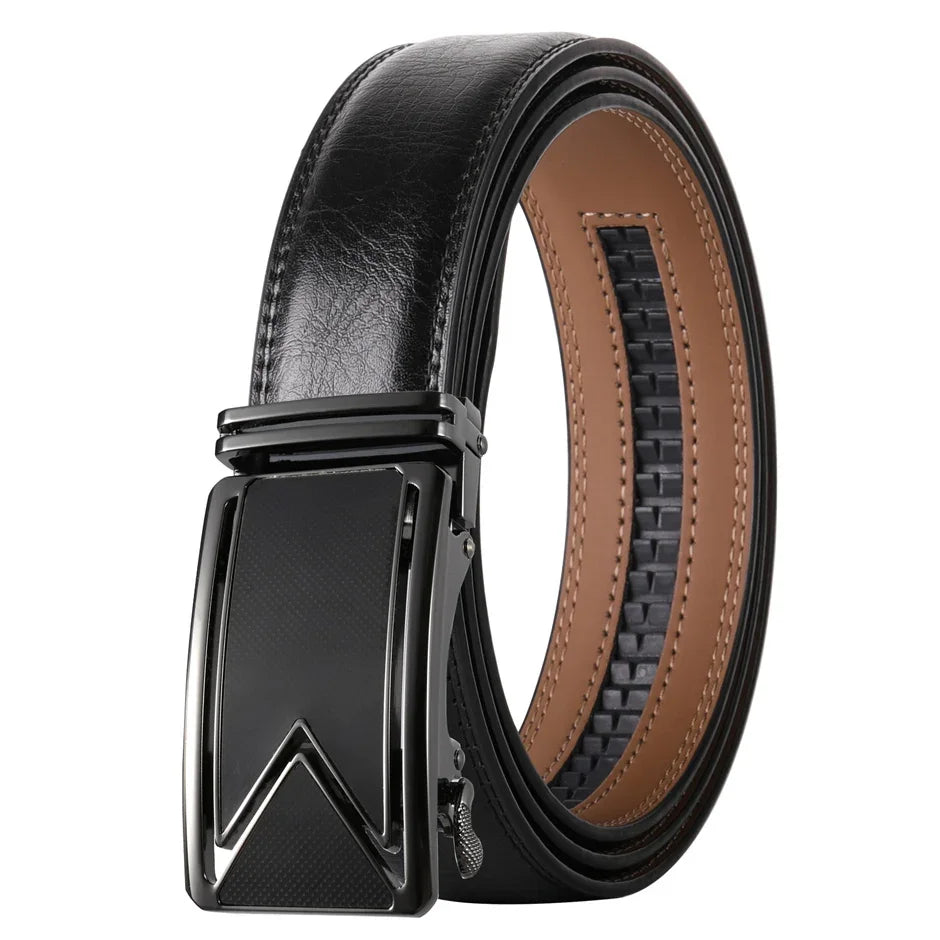 Plyesxale Men Belt 2024 Cowhide Genuine Leather Belts For Men Luxury Automatic Buckle Belts Brown Black Cinturones Hombre B55