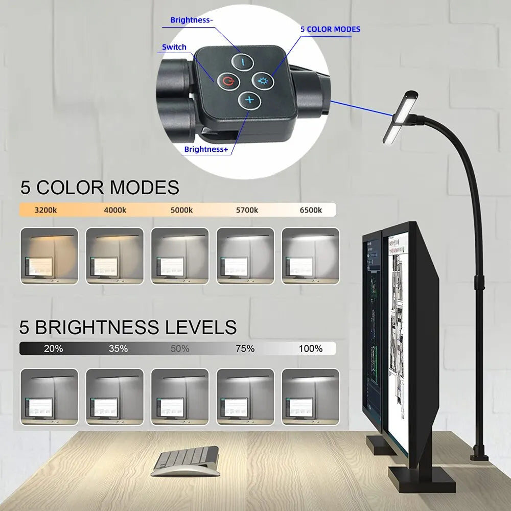 Double Head LED Clip Remote Control Desk Lamp Architect Table Lamp for Home Office Lighting 5 Color Modes and 5 Dimmable