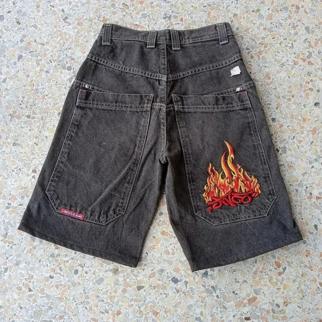 Streetwear JNCO Shorts Y2K New Harajuku Dice 7 Graphic Hip hop Baggy Denim Shorts Men's And Women's High Waist Basketball Shorts