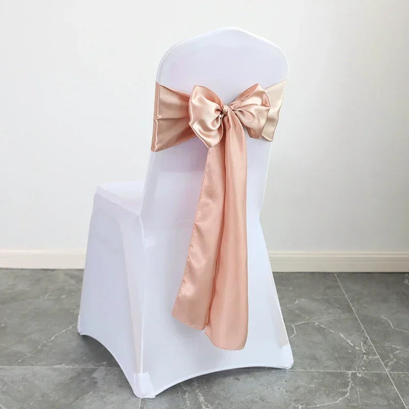 40PCS 17x275cm Rose Gold Satin Chair Sashes Bows Chair Cover Ribbons for Wedding Banquet Party Baby Shower Event Decorations