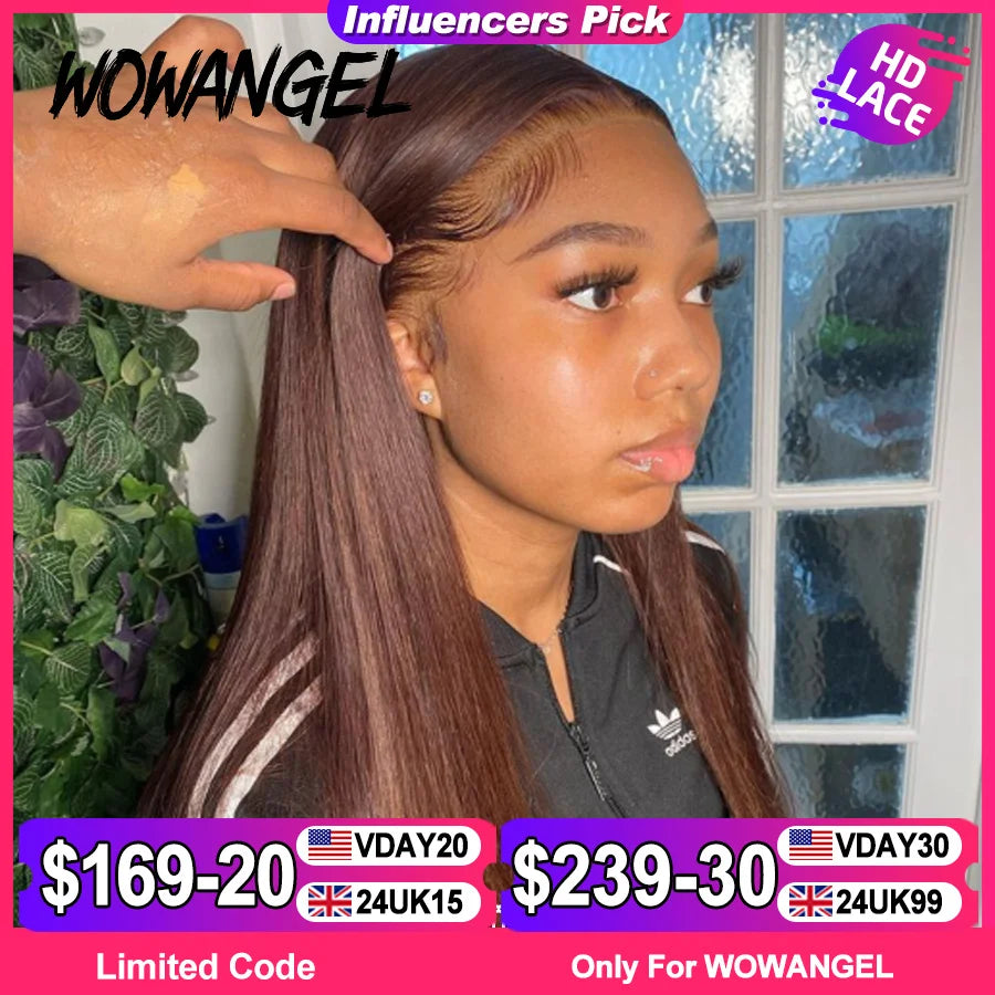 Wow Angel Chocolate Brown Colored 13x6 HD Lace Front Wig Straight Wigs Glueless Human Hair Wig Weargo Wig Melt Skin For Woman