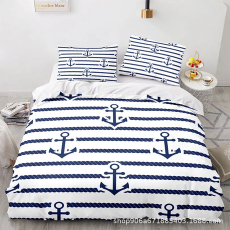 Marine Anchor Bedding Set Ocean Sea 3d Duvet Cover Sets Comforter Bed Linen Twin Queen King Single Size Blue Ship Vessel Kids