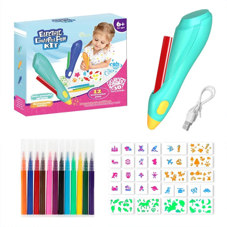 Electric Watercolor Spray Pen Children Hand-painted Color Paintbrush Washable 12 Color Spray Pen Toys for Kids Christmas Gift