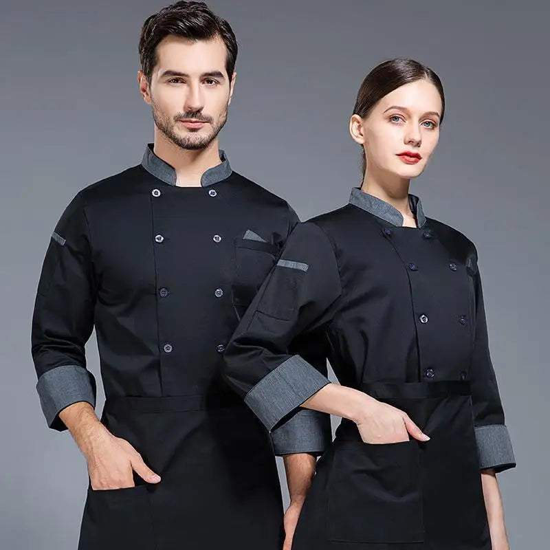 black Chef Jacket long Sleeve chef uniform Cook Coat Chef T-shirt Baker Work Uniform Waiter Restaurant Hotel Clothes women Logo