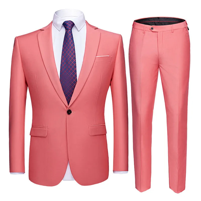 Jacket + Pants 2 Pieces Set / 2023 Fashion New Men's Casual Boutique Business Dress Wedding Groom Suit Coat Blazers Trousers