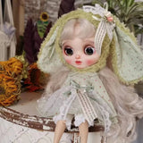 Handmade Doll Skirt Dress With Big Ear Rabbit Hat Doll Floral Patterned Dress For Blythes Ymy Licca Azones Ob24 Ob27 Fr Doll