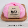 QJH 10PCS 100% Organic Cotton Yarn Pure/Mixed Color Yarn, Knitting Yarn - Crochet Yarn Soft 10 Strands Hank Yarn Machine Washabl