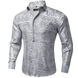 Luxury Silk Polyester Casual Shirts for Men Long Sleeve Blouse Prom Tuxedo Formal Purple Paisley Designer Men Clothing