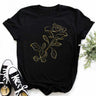 Plus Size Maycaur New Fashion Gold Rose Print Women T Shirt Harajuku Short Sleeves Tshirts Casual O-neck Top Tee Black T-shirt