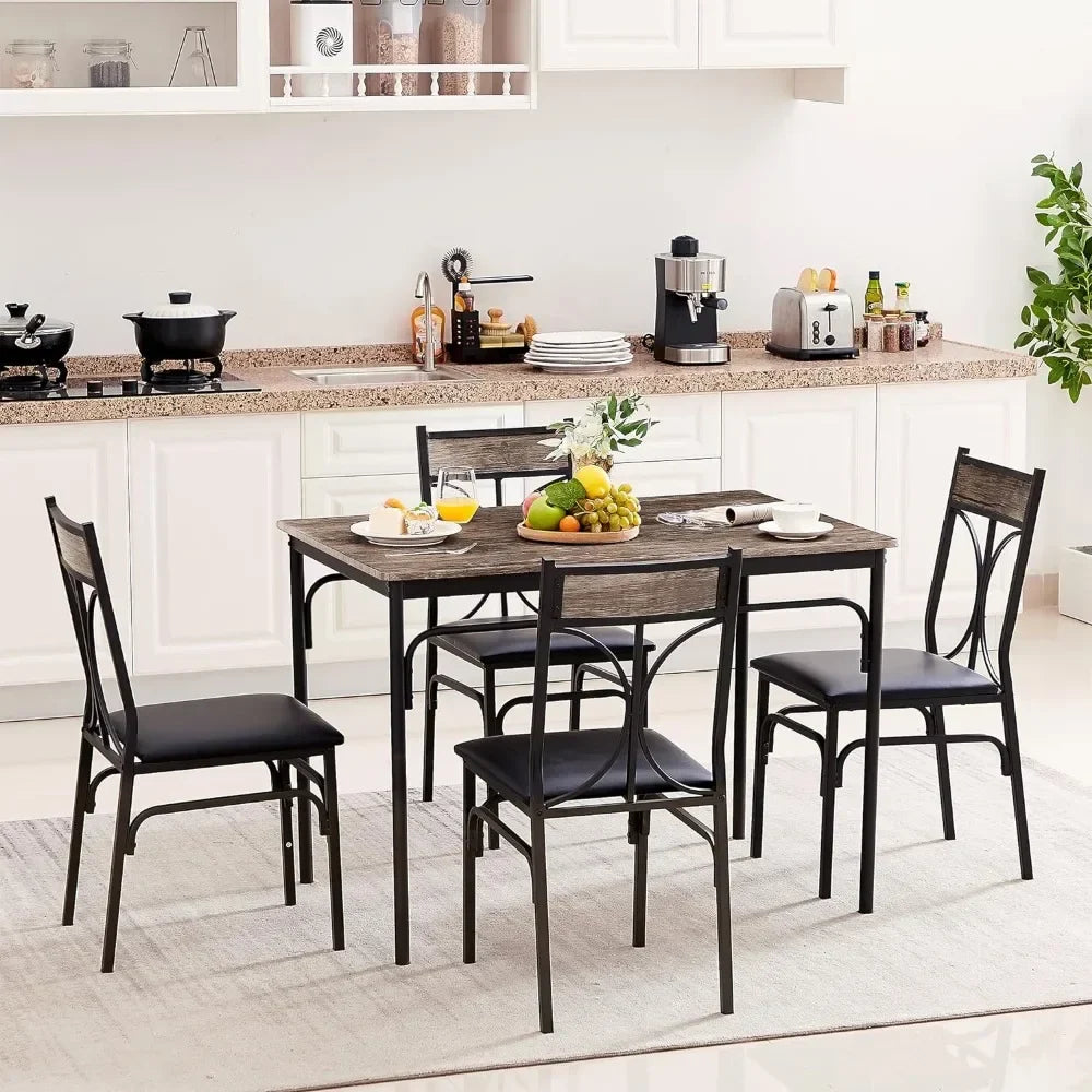 Dinette Table Dining Set for 4 Breakfast Nook 5-Piece Indoor Modern Rectangular Table Kitchen Classic Brown Furniture Chair Room