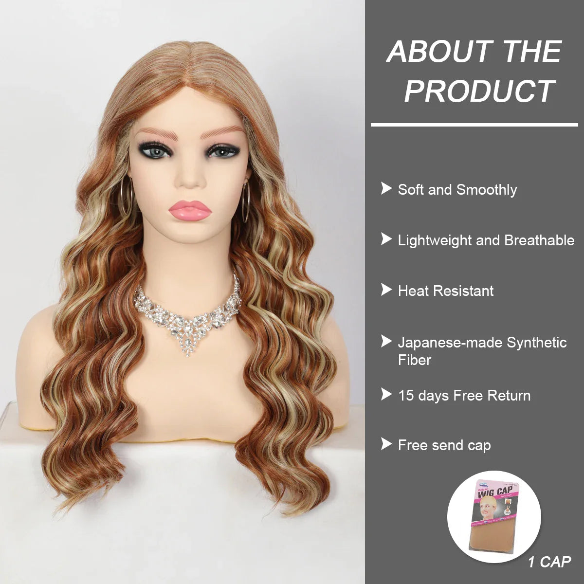 Kalyss Synthetic 18 Inches Ombre Blonde Curly Wavy Wigs Middle Part Body Wave Wig Full Machine Made Wig for Black White Women