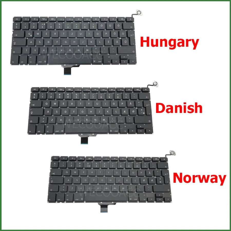 New Replacement Keyboard For Macbook Pro 13" A1278 Keyboard UK US RU DE PT CH SE HU NO DK KR Layout 2009 2010 2011 2012 Year