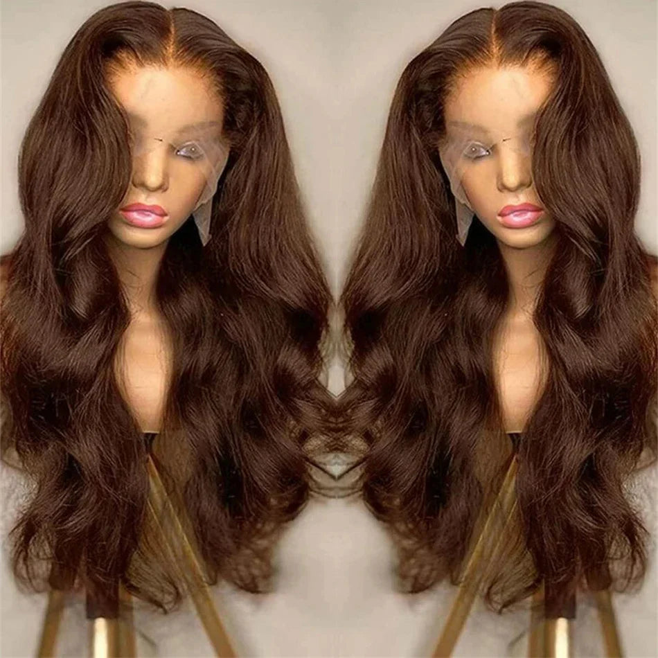 Body Wave Brown Glueless 13x6 HD Lace Frontal Wigs Human Hair Wig #4 Chocolate Brown 13x4 360 HD Full Lace Front Human Hair Wig