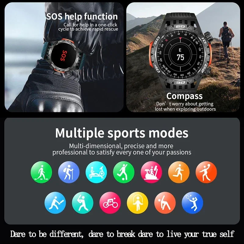 2024 New Smart Watch Men Outdoor Military Sports Fitness IP68 Waterproof Watch Bluetooth Call Heart Rate Detection Smart Watch