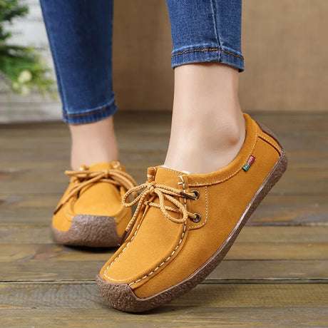 New Arrival Women Casual Shoes 2023 Suede Leather Flats Sneakers Lace Up Moccasins Ladies Shoes Fashion Loafers Plus Size 35-42