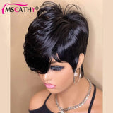 Short Pixie Cut Remy Human Hair Wigs Ready To Wear Glueless Straight Natural Color Full Machine Made Bob Wig With Bangs