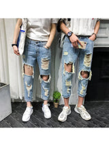 Men Jeans Knee Hole Ripped Stretch Skinny Denim Pants Solid Color  Autumn Summer Hip-Hop Style Slim Fit Trousers 2023 pantalones