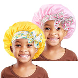 2PCS/LOT Baby Elastic Wide Edge Satin Nightcap Cute Printed Bandage Solid Color Hat Kids Bow Home Cap Multifunction Children Hat