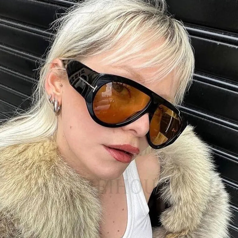 Oversized Pilot Sunglasses Women Fashion 2023 Luxury Big Frame One Piece Gradient Sunglasses Retro Classic Thick Shades