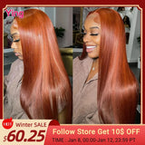 Ying Bone Straight Ginger Orange Brown 13x6 Lace Frontal Wig Remy Hair 13x4 Lace Front Wig PrePlucked 5x5 Transparent Lace Wig