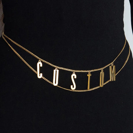 Atoztide Personalized Custom Name Waist Chain for Women Stainless Steel 2 Layer Sexy Body Chain Big Letter Birthday Jewerly Gift