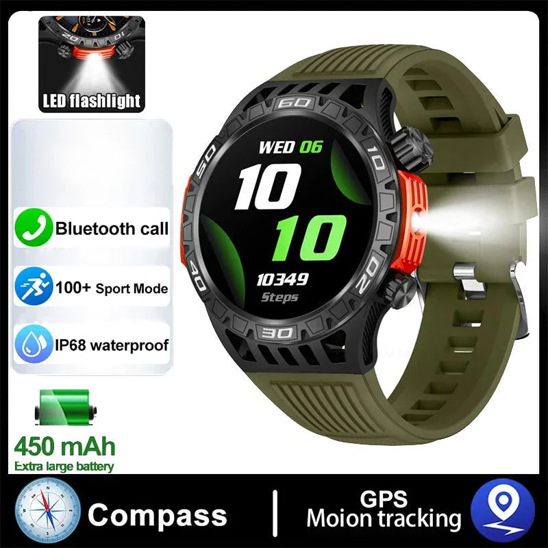 2024 New Smart Watch Men Outdoor Military Sports Fitness IP68 Waterproof Watch Bluetooth Call Heart Rate Detection Smart Watch