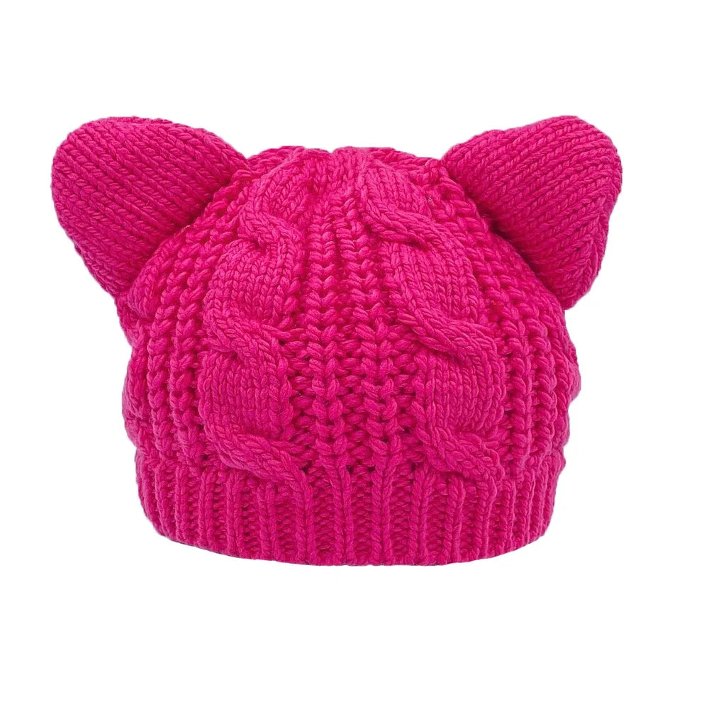 Solid Color Warm Cat Ear Knitted Hats Crochet Lugs Anime Beanies Women's Winter Hat Gilrls Kawaii Bonnet Femme Wool Cap