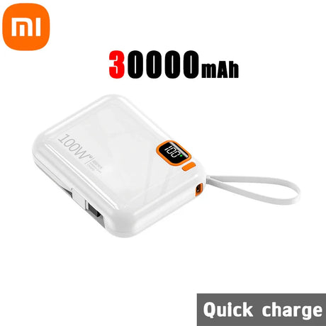 Xiaomi Power Bank 100W Fast Charging Built-in Cord Portable Power Bank 30000mAh Large Capacity External Battery Free Shipping