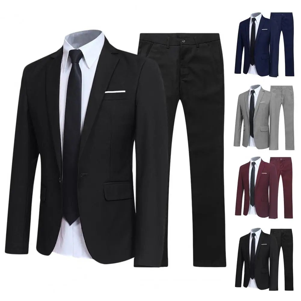 1 Set Trendy Men Blazer Pants British Style Men Suit Set Turndown Collar One Button Lapel Suit Set  Streetwear