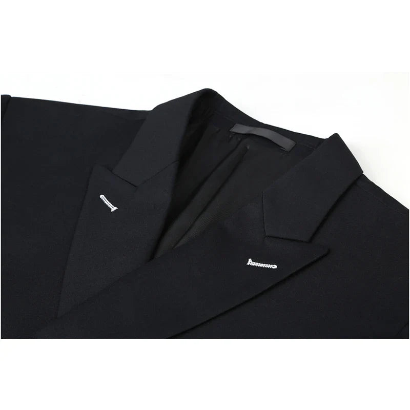 Men Slim Fit  Fashion Business Casual Double Breasted Blazers Jacket Coat Trousers Wedding Groom Party Skinny 2 Pcs Suits Pants