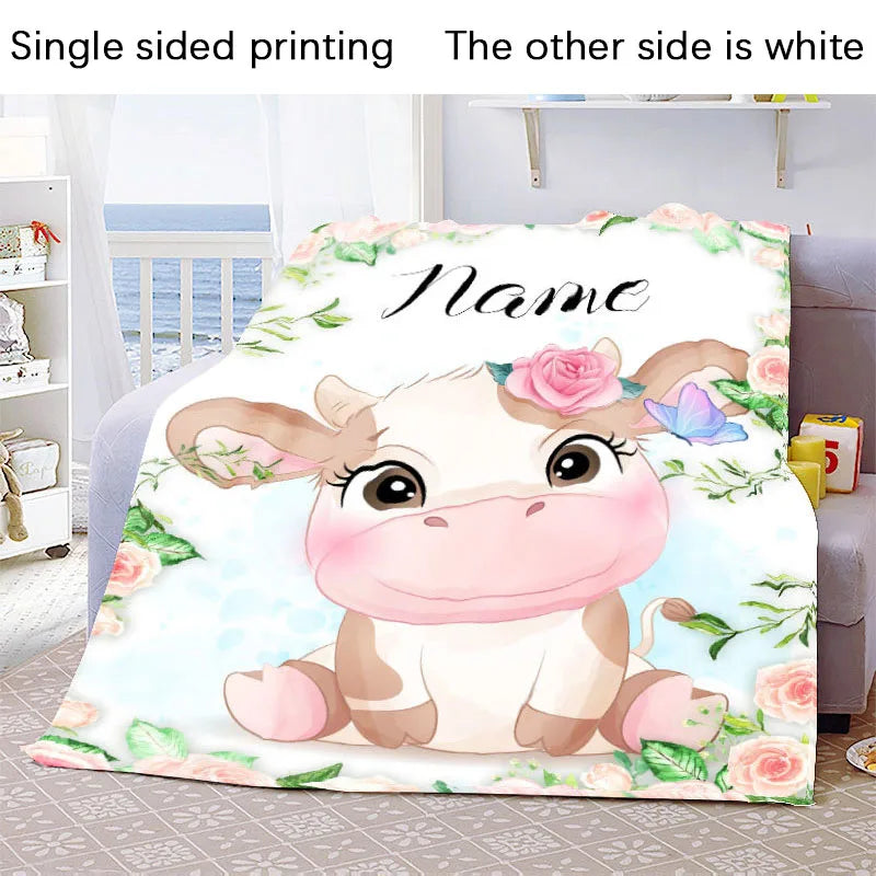 Custom Name Blanket Kawaii Baby Girl Boy Kids Personalized Blankets Cartoon Animal Cute Soft Flannel Throw Blanket Birthday Gift