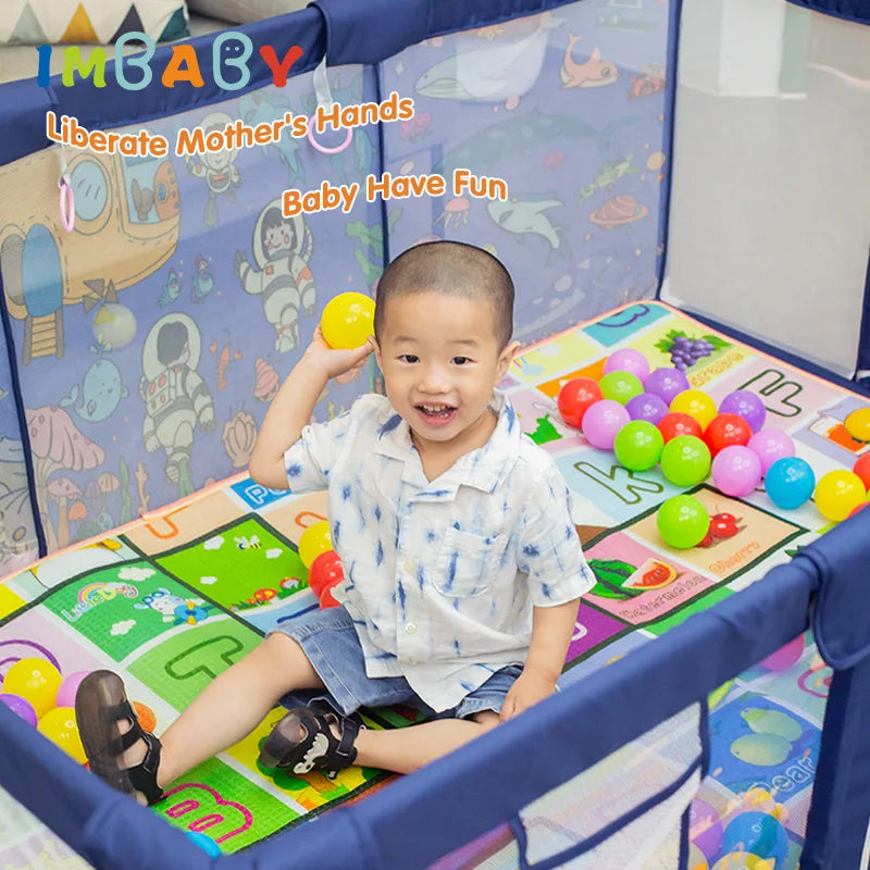 Cartoon Pattern Playpen For Children Baby Safety Barriers Fence With Toy Ball Frame Indoor Anti-Collision Toddler Playground