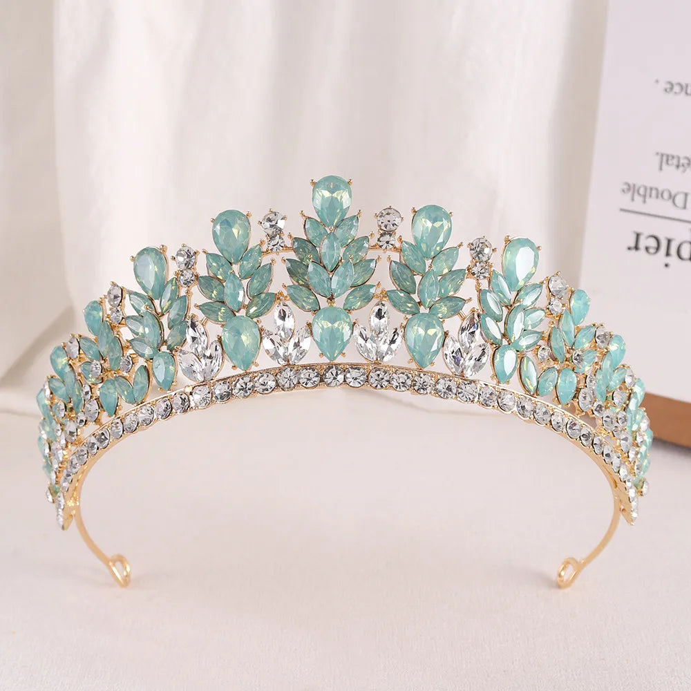 Baroque Green Opal Wedding Headband Crystal Bridal Crowns Tiaras Hair Jewelry Accessories Women Rhinestone Headwear Queen Diadem