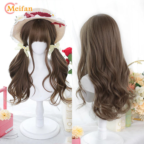 MEIFAN Synthetic Long Straight Lolita Wig with Bangs Wig Girl Cute Mixed Black Red Blonde Cosplay Party Halloween Harajuku Wig