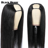 U Part Wig Straight Bob Human Hair Wigs For Women Short Brazilian Remy Hair Glueless Human Hair Natural Black 80% Density