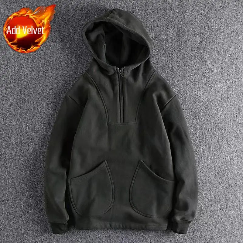 Sweatshirt for Men Color Matching Male Clothes Fleeced Full Zip Up Hooded Hoodies Loose One Piece Streetwear Warm Novelty and S