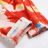 Men Tie Dye Stretch Denim Jeans Fashion Y2K Red Contrast Colored Painted Pants Slim Tapered Print Trousers