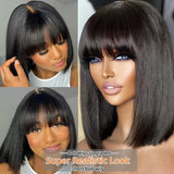 Middle Part 3X1 Hd Lace Wig Bone Straight Human Hair Wigs With Bangs Glueless Wig Human Hair Ready To Wear Short Bob Wigs