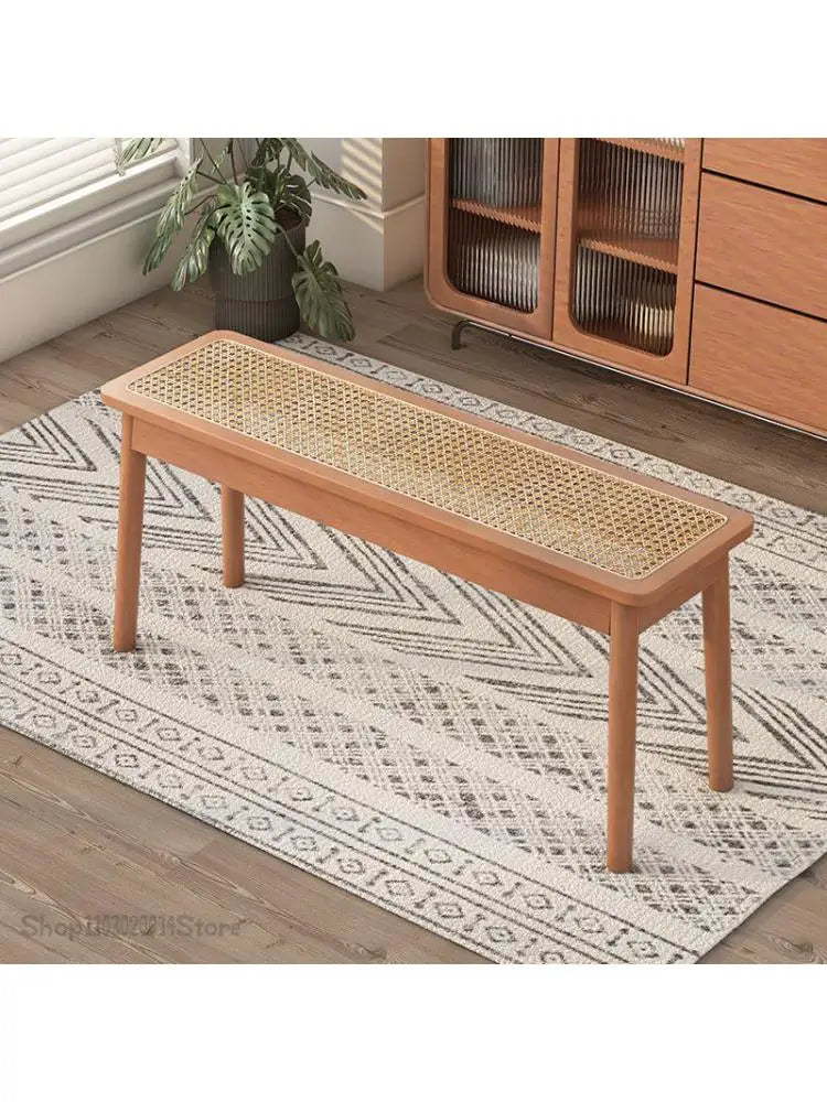 Rattan Bench Chandigarh Chair Household Solid Wood Dining Chair Japanese Style Log Long Bench Bed End Stool Shoe Changing Stool