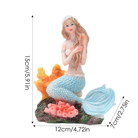 Artificial Aquarium Mermaid Fish Tank Decorations Underwater World Decor Ornament Resin Statue Figurines Miniature Pet Accessory